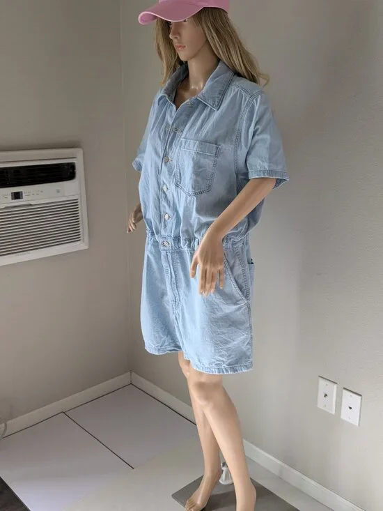 Levis Heritage Romper Women's XXL Blue Light Wash Short Sleeve Cinch Belt Loops - Picture 3 of 15